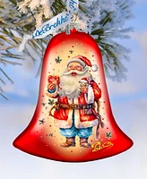 Designocracy Santa Spreading Christmas Happiness Bell Christmas Glass Ornaments G. DeBrekht