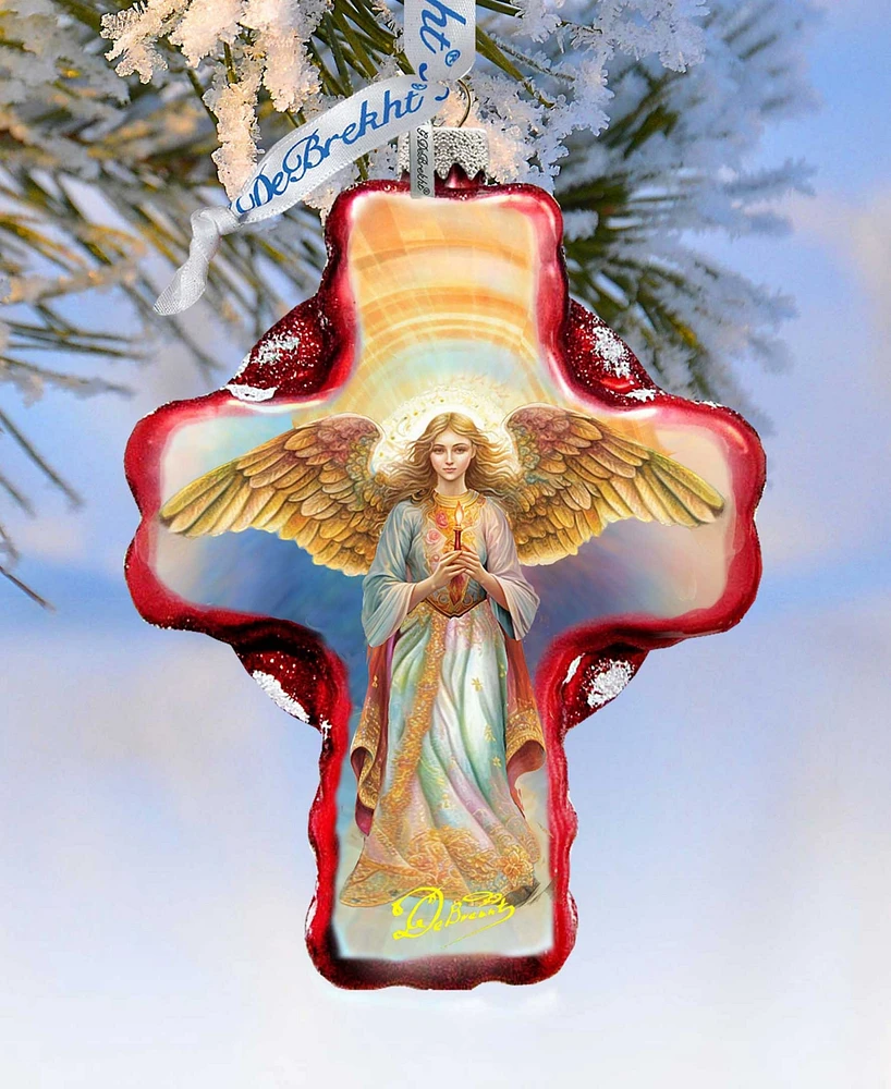 Designocracy Angel Descending from Heaven Cross Christmas Glass Ornaments G. DeBrekht