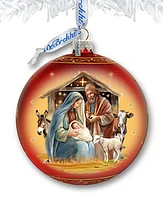 Designocracy Born Under Bright Star Nativity Lg Glass Collectible Ornaments G. DeBrekht