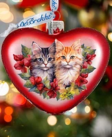 Designocracy Cute Kittens Heart Christmas Mercury Glass Ornaments G. DeBrekht