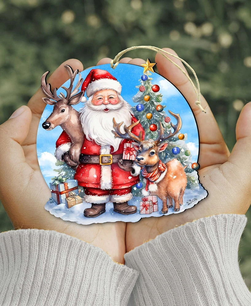 Designocracy Santa with Reindeer Christmas Wooden Ornaments Holiday Decor G. DeBrekht