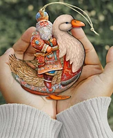 Designocracy Charming Santa on Goose Christmas Wooden Ornaments Holiday Decor G. DeBrekht