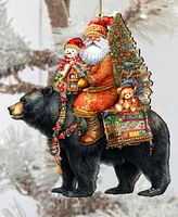 Designocracy Santa on Bear Christmas Wooden Ornaments Holiday Decor