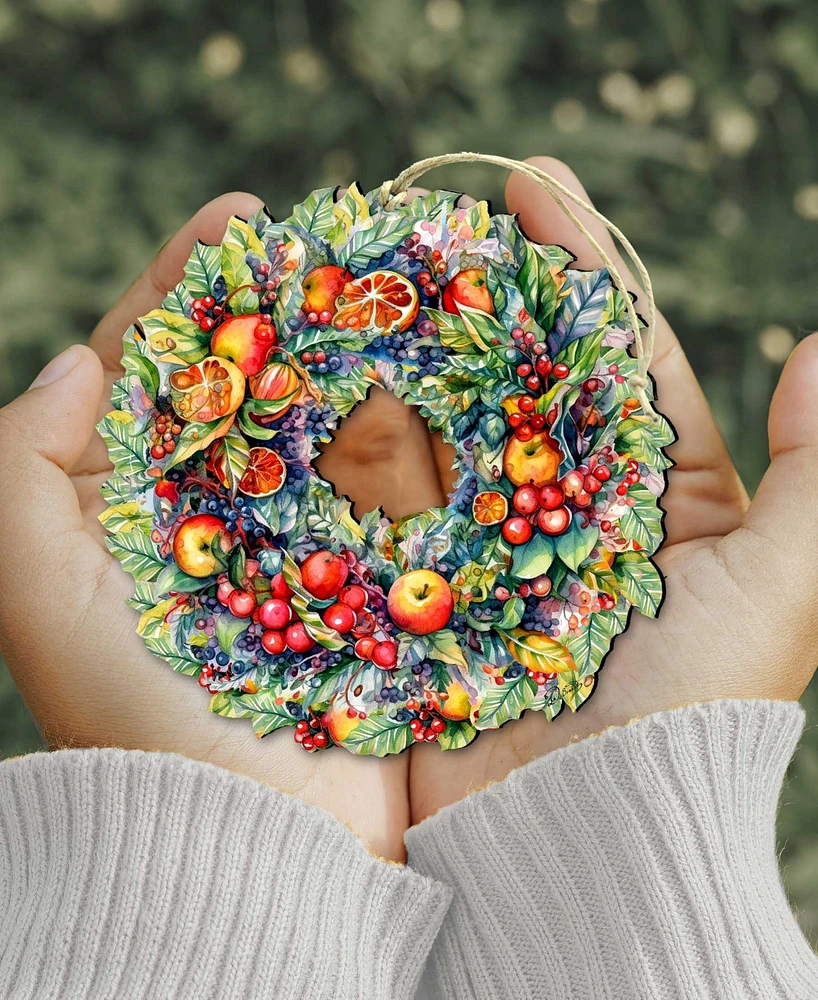 Designocracy Holiday Wooden Ornaments Summer Harvest Fruit Wreath Home Decor G. DeBrekht