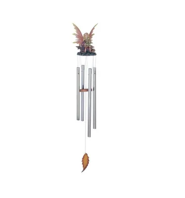 24" Long Peach Fairy with Baby Dragon Round Top Wind Chime
