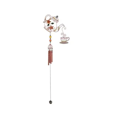 Fc Design 32" Long Teapot Set Wind Chime with Copper Gem Home Decor Perfect Gift for House Warming, Holidays and Birthdays