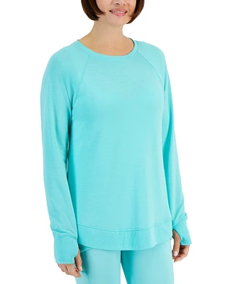 Id Ideology Women's Active Butter French-Terry Long-Sleeve Thumbhole Tunic Top, Created for Macy's