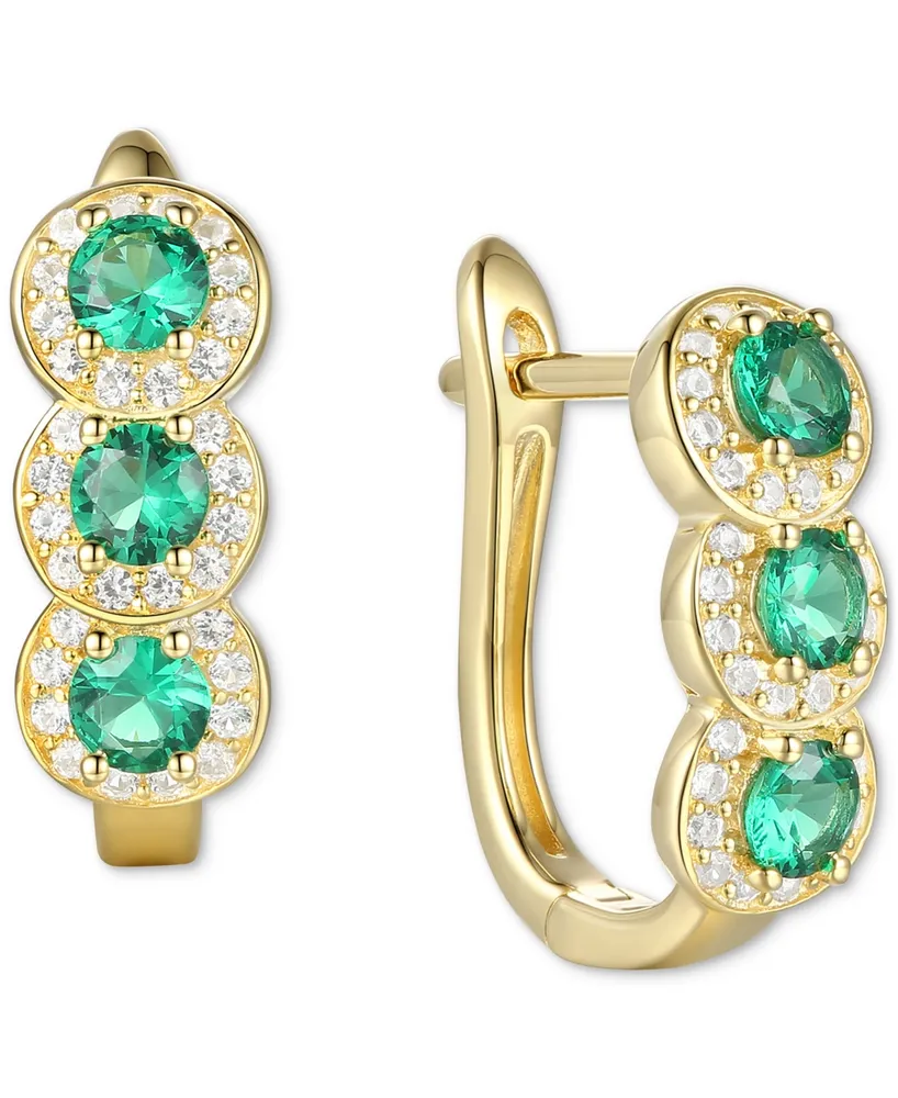 Lab-Created Emerald (1/2 ct. t.w.) & Lab-Created White Sapphire (1/4 ct. t.w.) Triple Halo Leverback Earrings in 14k Gold-Plated Sterling Silver