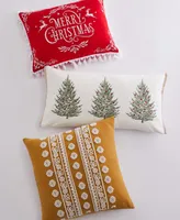 Levtex Folk Deer Woodland Christmas Tree Embroidered Decorative Pillow, 12" x 24"