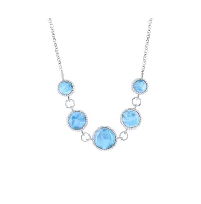 Sterling Silver Graduating Round Beaded Larimar Linked Necklace