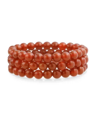 Set Of 3 Plain Stacking Round Carnelian Red Stone Ball Bead Stackable Strand Stretch Bracelet For Women Teen For Men 8MM