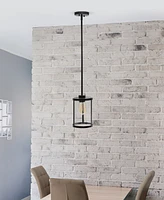 All The Rages 1-Light 9.25" Modern Farmhouse Adjustable Hanging Cylindrical Clear Glass Pendant Fixture with Metal Accents