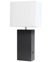 Lalia Home Lexington 21" Leather Base Modern Decor Bedside Table Lamp with Usb Charging Port