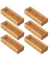 mDesign Wooden Bamboo Office Drawer Organizer Box Tray - 6 Pack - Natural Wood