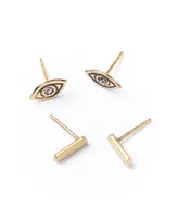 Matr Boomie Ruchi Evil Eye Tiny Bar Gold Stud Earrings Set of 2