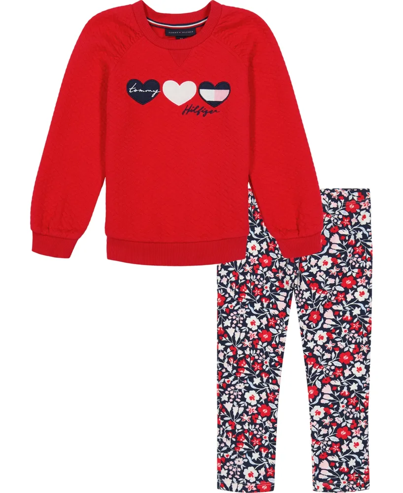 Tommy Hilfiger Baby Girls Quilted Raglan Tunic and Floral Leggings, 2 Piece Set