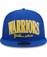 Men's New Era Royal Golden State Warriors Golden Tall Text 9FIFTY Snapback Hat