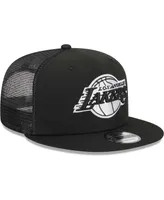 Men's New Era Black Los Angeles Lakers Evergreen 9FIFTY Trucker Snapback Hat