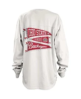 Women's Pressbox White Ohio State Buckeyes Pennant Stack Oversized Long Sleeve T-shirt