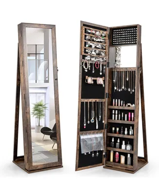 Mirrored Jewelry Cabinet Armoire Lockable Standing Storage Organizer with Shelf