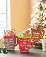 Glitzhome Set of 3 8" H Christmas Wooden Gingerbread Man Mug Table Decor