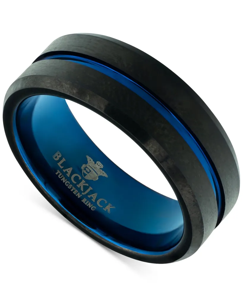 Blackjack Men's Beveled Etched Stripe Band in Tungsten & Ion-Plating