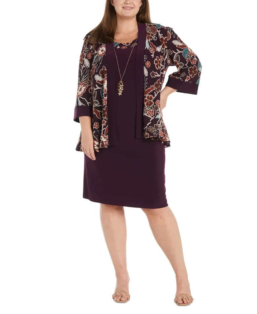 R & M Richards Plus Floral Jacket Necklace Dress