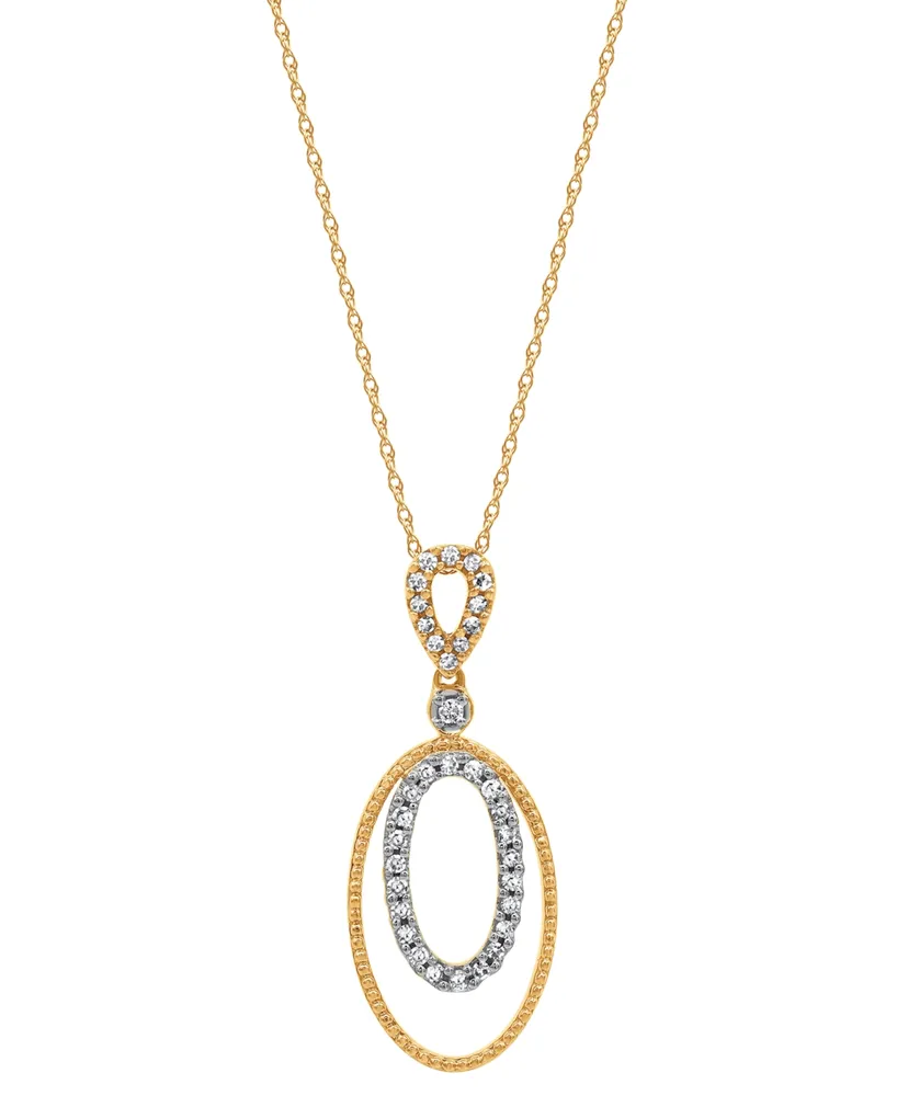 Diamond Oval Openwork 18" Pendant Necklace (1/4 ct. t.w.) in 10k Gold