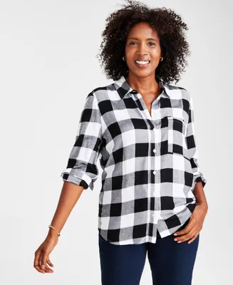 Style & Co Petite Plaid Printed Perfect Shirt, Created for Macy's