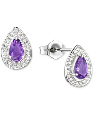 Amethyst (5/8 ct. t.w.) & Lab-Grown White Sapphire (1/6 Pear Halo Stud Earrings Sterling Silver (Also Additional Gemstones)
