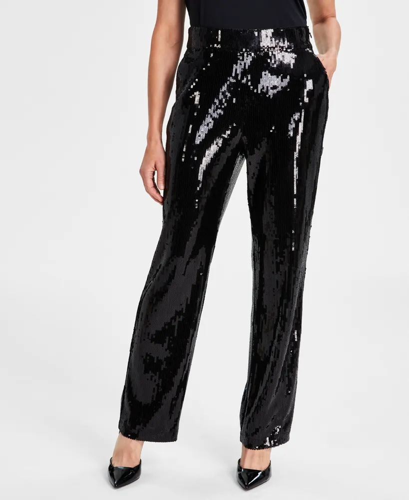 I.n.c. International Concepts Women's Sequin Straight-Leg Pants, Created  for Macy's