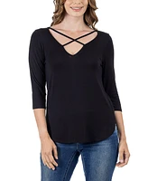 24seven Comfort Apparel Women's Criss Cross Round Hemline Tunic Top
