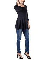 24seven Comfort Apparel Women's Ruched Sleeve Swing Tunic Top