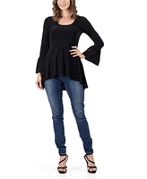 24seven Comfort Apparel Women's Long Bell Sleeve High Low Tunic Top