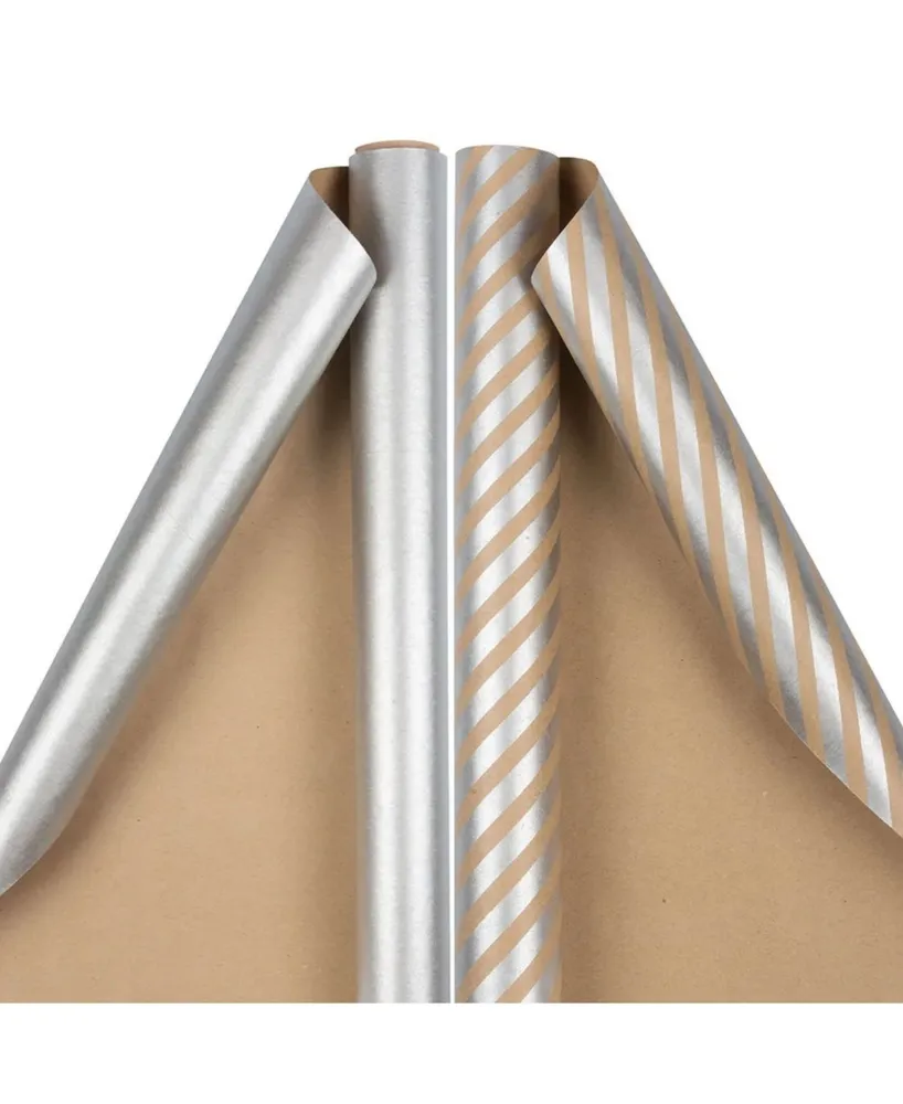 Jam Paper GiFoot Wrap - Stripes Solids Combo Wrapping Paper - 50 Square Foot Total - 2 Per Pack