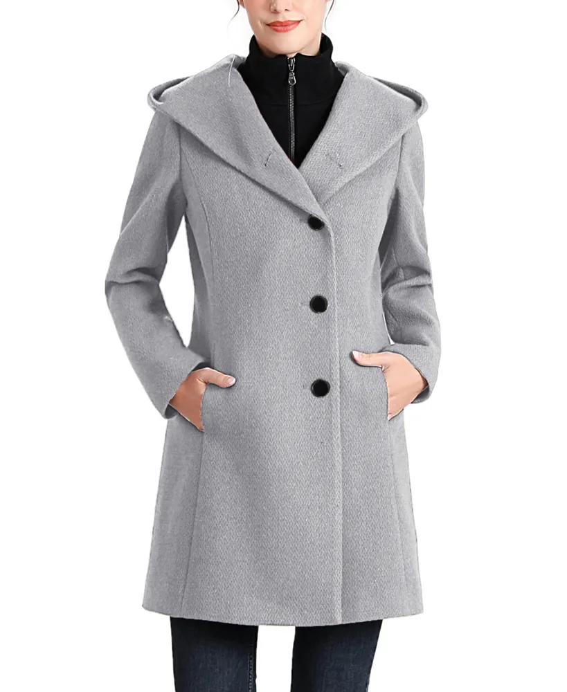 Kimi + Kai Women's Ella Asymmetrical Hooded Boucle Wool Coat with Removable Bib