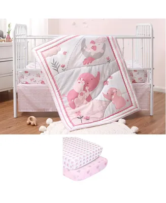 The Peanutshell Pink Elephant 5 Piece Baby Nursery Crib Bedding Set, Quilt, Crib Sheets, and Crib Skirt