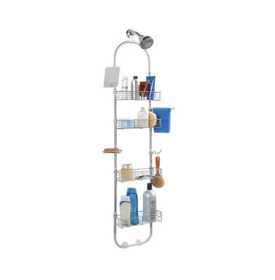 mDesign Metal Bathroom Shower Caddy Station, Brushed Stainless Steel