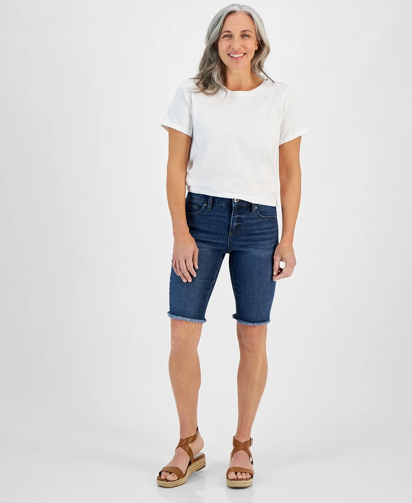 Style & Co Petite Raw-Edge Denim Bermuda Shorts, Created for Macy's