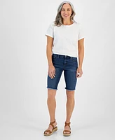 Style & Co Petite Raw-Edge Denim Bermuda Shorts, Created for Macy's