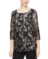 Alex Evenings Embroidered Sequin 3/4-Sleeve Top