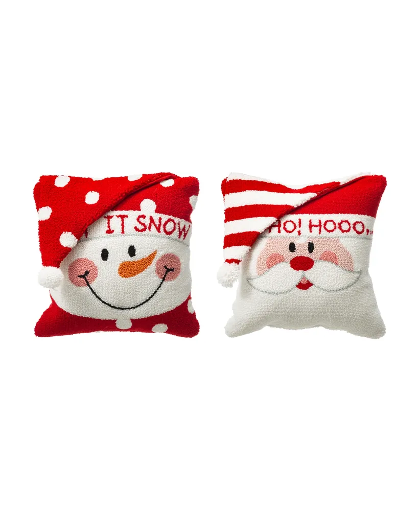 Glitzhome Set of 2 Hooked 3D Santa and Snowman Pillow