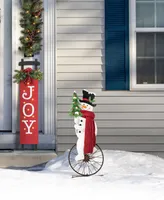 Glitzhome 32" H Metal Snowman Riding Bike Porch Decor