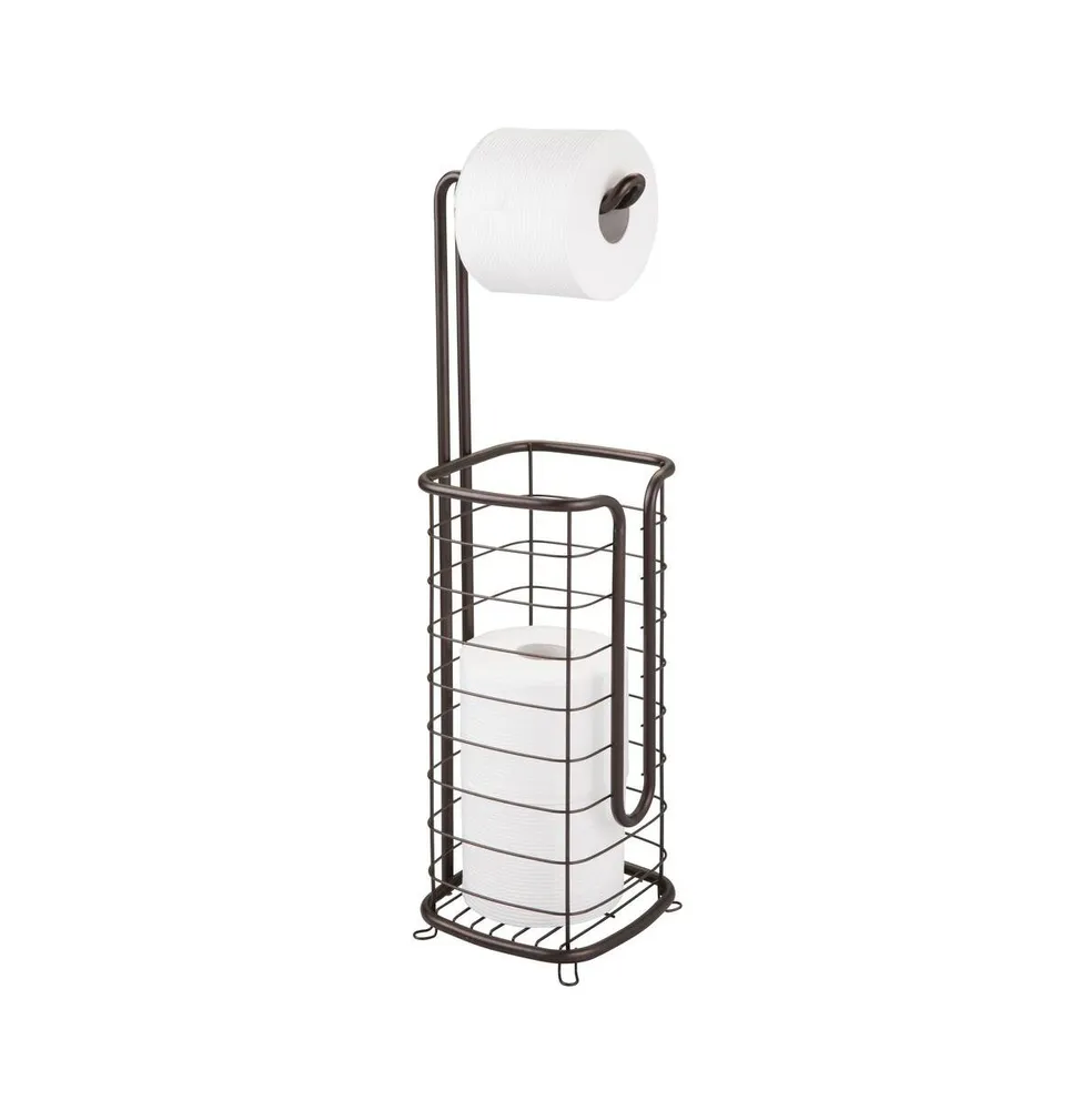 mDesign Steel Free Standing Toilet Paper Holder Stand and Dispenser