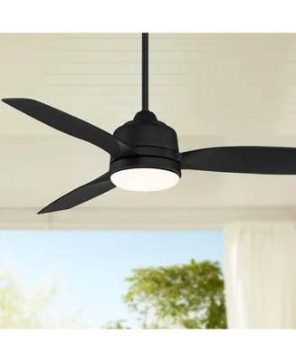 Casa Vieja 54" Tres Aurora Modern 3 Blade Indoor Outdoor Ceiling Fan with Dimmable Light Led Remote Control Matte Black Opal Etched Diffuser Wet Rated