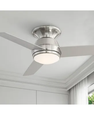 Casa Vieja 44" Marbella Breeze Modern Low Profile Hugger Indoor Ceiling Fan with Light Led Remote Control Brushed Nickel Opal Glass for House Bedroom