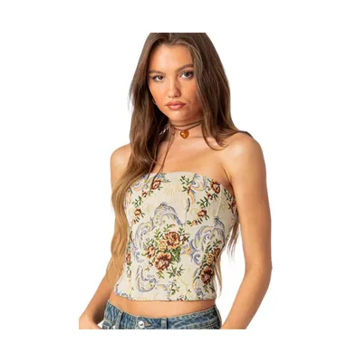Floral tapestry lace up corset