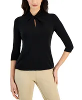 Anne Klein Women's Solid Twist-Neck 3/4-Sleeve Top