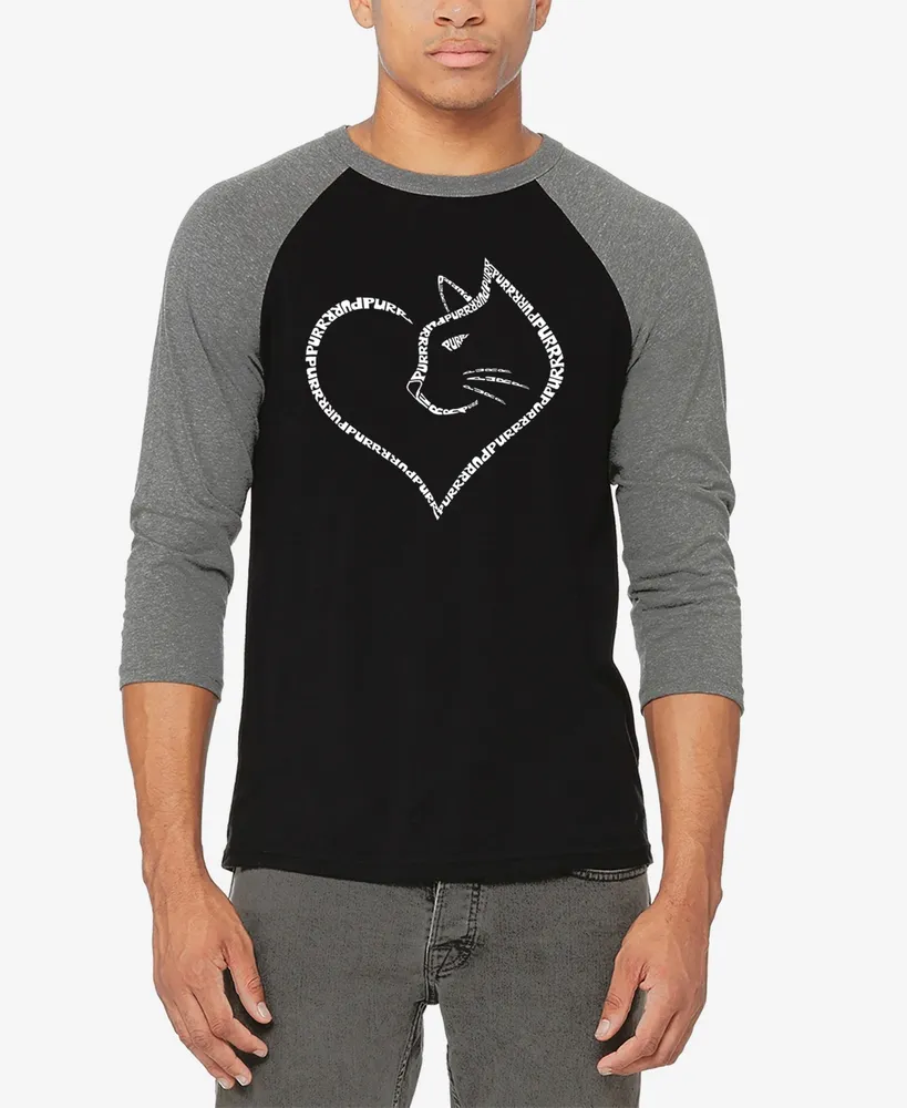 La Pop Art Men's Cat Heart Raglan Baseball Word T-shirt