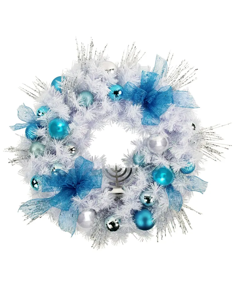 24" Pre-Decorated Menorah Artificial Pine Hanukkah Wreath